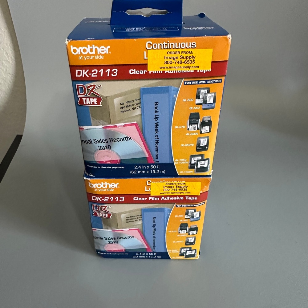 2 Pack Brother DK-2113 Clear Film Adhesive Tape 2.4 in x 50 ft QL Label Printer